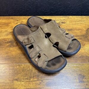 Hammacher Schlemmer Adjustable Brown Leather Slide Sandals Mens 44 Made Portugal
